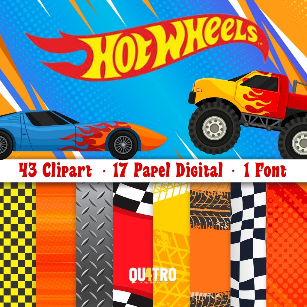 Kit Digital Hot Wheels – Cliparts, Papéis Digitais e Fontes