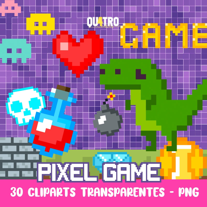 Cliparts Pixel Game – Kit Digital com 30 Ilustrações - Quatro Cambalhotas