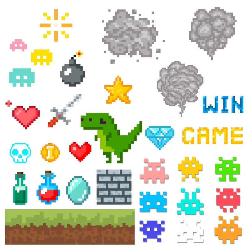 Cliparts Pixel Game – Kit Digital com 30 Ilustrações - Quatro Cambalhotas