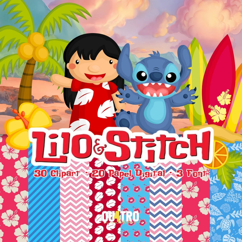 Kit Digital Lilo & Stitch – Cliparts, Papéis Digitais e Fontes - Quatro Cambalhotas