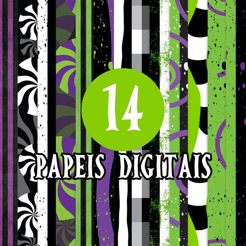 Kit Digital Beetlejuice – Cliparts, Papéis Digitais e Fontes - Quatro Cambalhotas