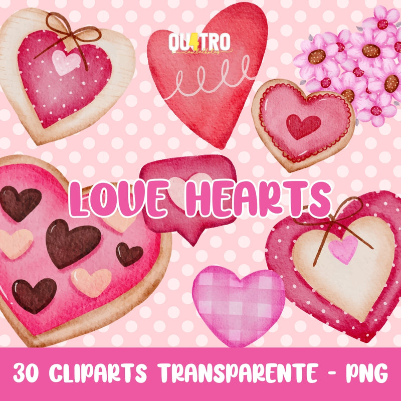 Love Hearts Cliparts – Digital Kit with 30 Illustrations