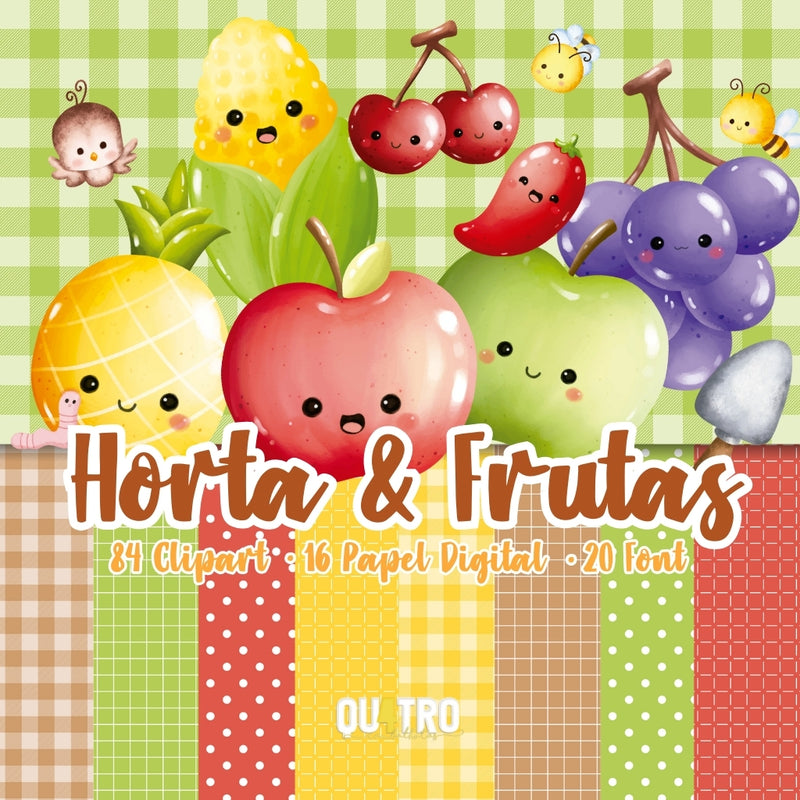 Digital Garden and Fruit Kit – Cliparts, Digital Papers and Fonts