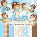 Kit Digital Teddy Bear • Ursinho Aviador – Cliparts, Papéis Digitais e Fontes