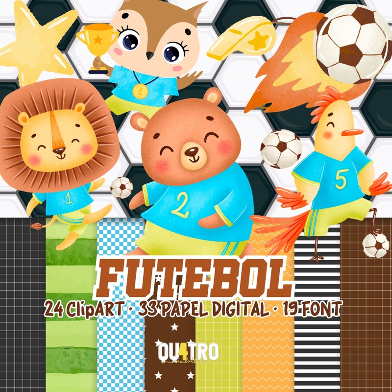 Animal Soccer Digital Kit – Cliparts, Digital Papers and Fonts
