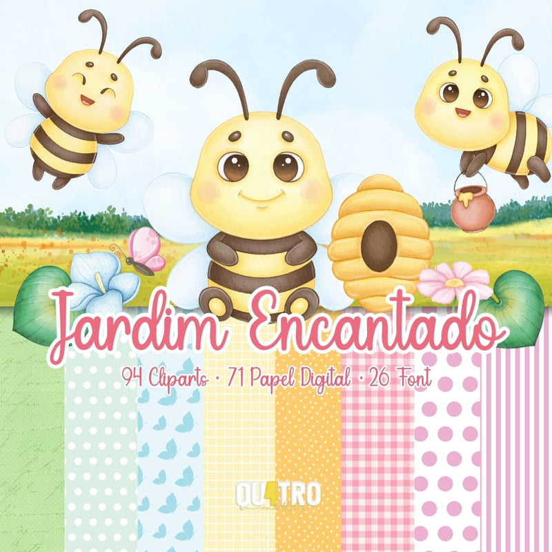 Enchanted Garden Digital Kit – Cliparts, Digital Papers and Fonts