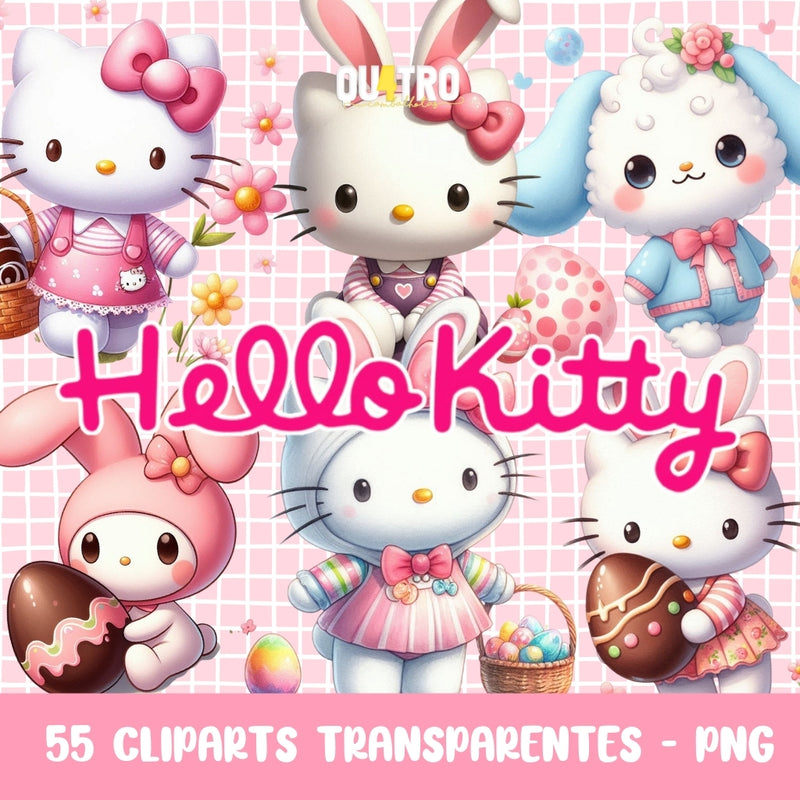 Hello Kitty Easter Cliparts – Digital Kit with 55 Illustrations