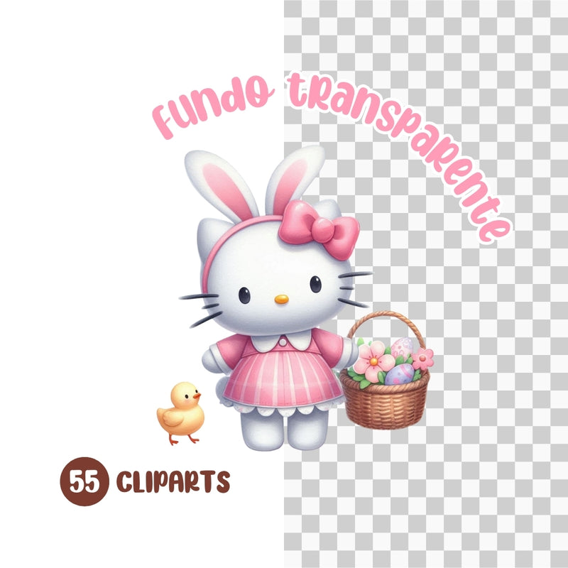 Hello Kitty Easter Cliparts – Digital Kit with 55 Illustrations