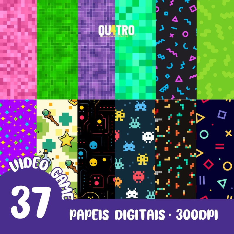Vídeo Games – Kit com 35 Papéis Digitais - Quatro Cambalhotas