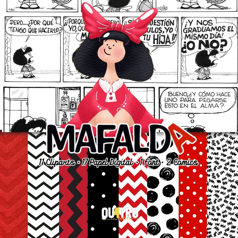 Kit Digital Mafalda – Cliparts, Papeles Digitales y Fuentes