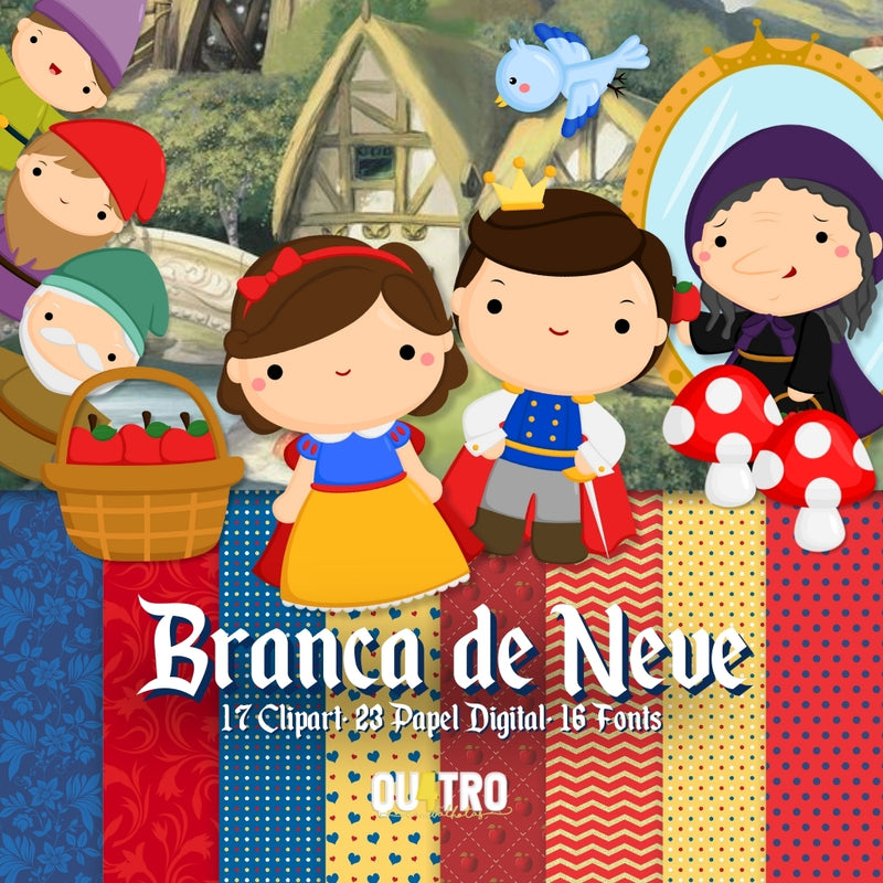 Kit Digital Branca de Neve – Cliparts, Papéis Digitais e Fontes - Quatro Cambalhotas