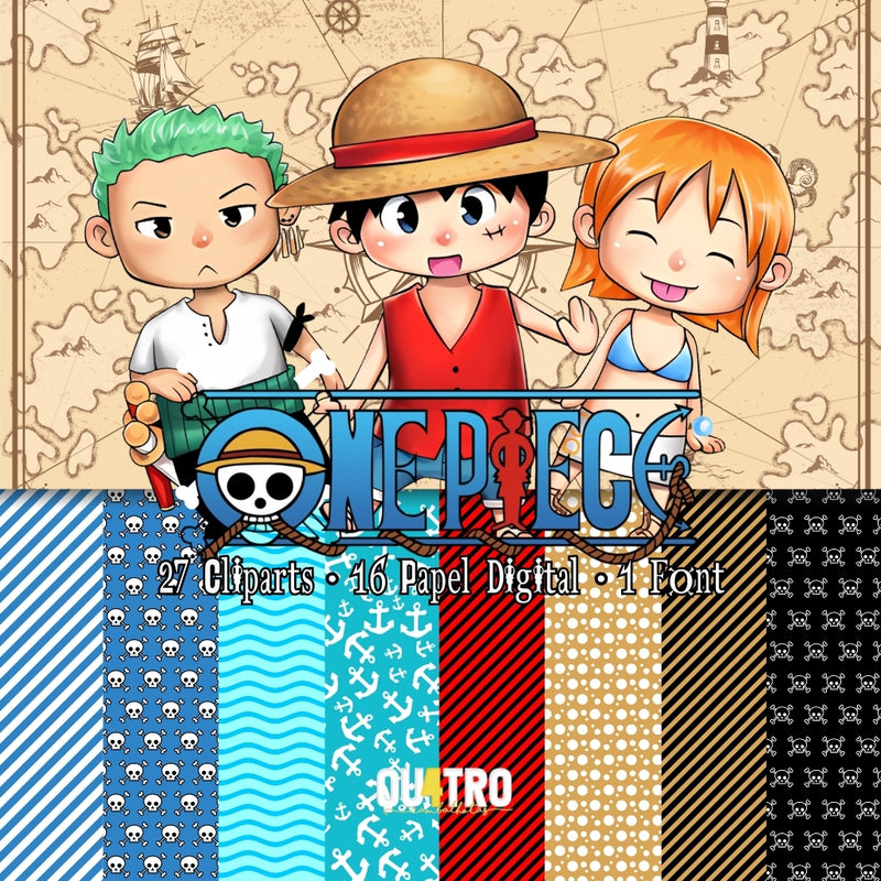 One Piece Digital Kit – Cliparts, Digital Papers and Fonts