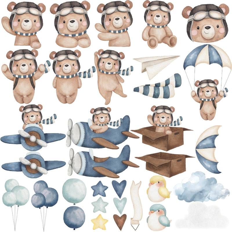 Kit Digital Osito de Peluche Aviador - Cliparst, Papeles Digitales y Fuentes