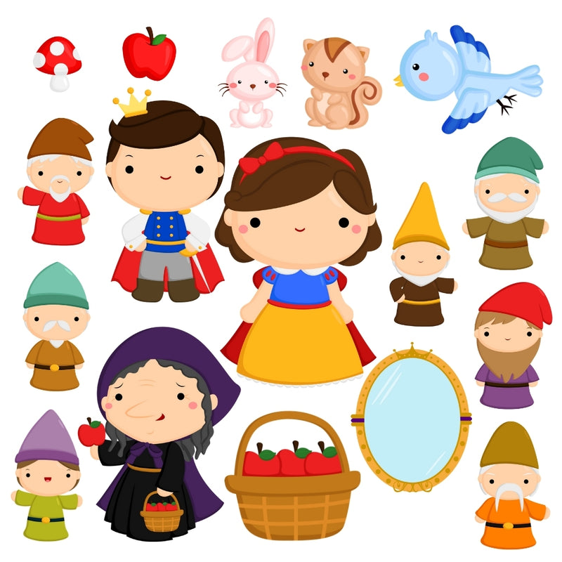 Kit Digital Branca de Neve – Cliparts, Papéis Digitais e Fontes - Quatro Cambalhotas