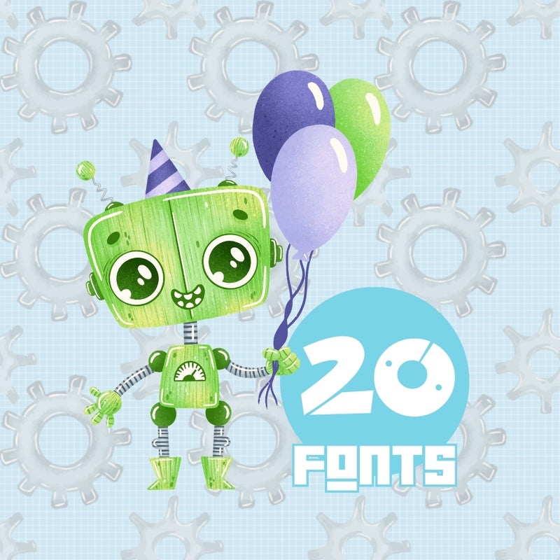 Baby Robots Digital Kit – Cliparts, Digital Papers and Fonts