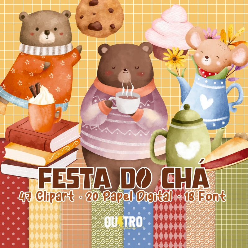 Kit Digital Fiesta del Té – Cliparts, Papeles Digitales y Fuentes