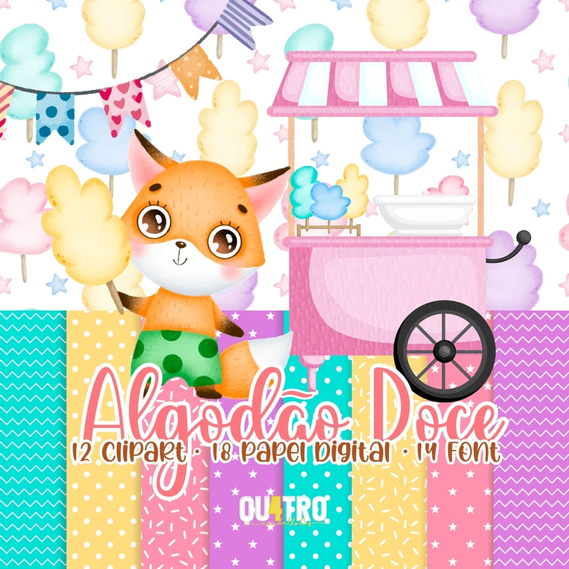 Cotton Candy Digital Kit – Cliparts, Digital Papers and Fonts