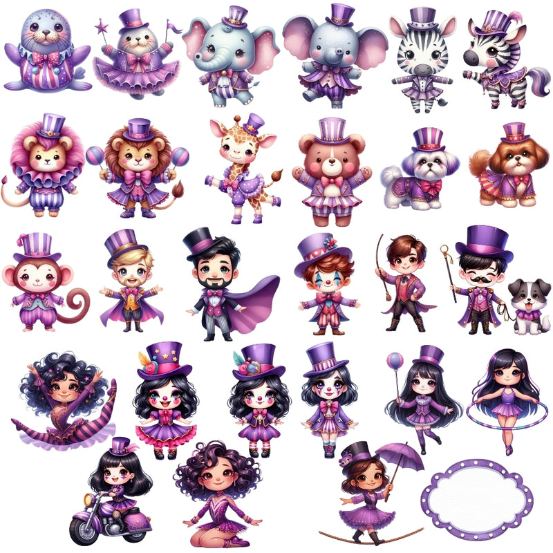 Kit Digital Circo Morado - Cliparts, Papeles Digitales y Fuentes