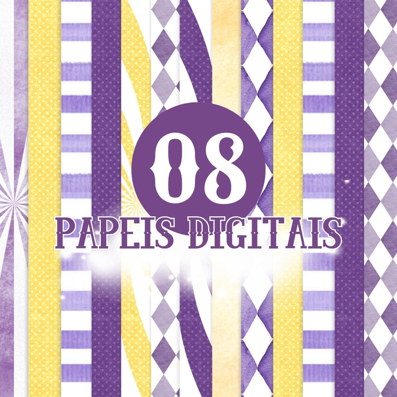 Kit Digital Circo Morado - Cliparts, Papeles Digitales y Fuentes