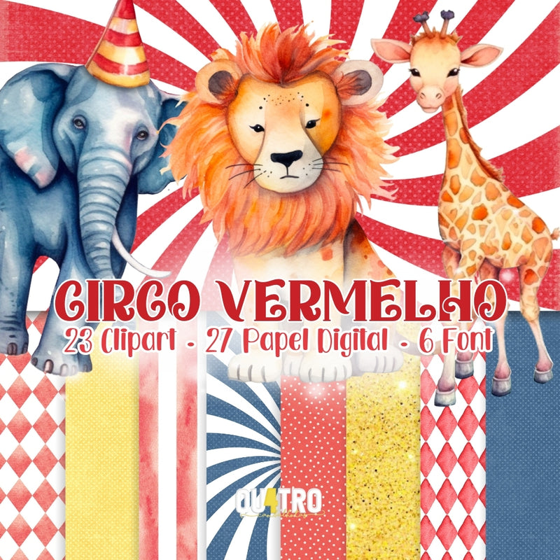 Red Circus Digital Kit - Cliparts, Digital Papers and Fonts