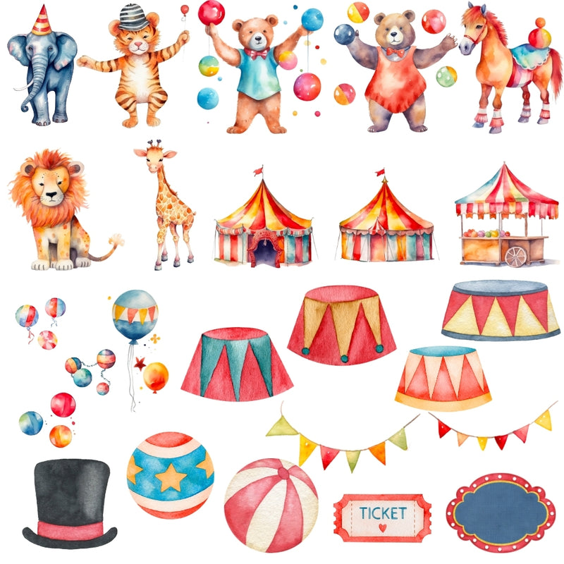 Red Circus Digital Kit - Cliparts, Digital Papers and Fonts