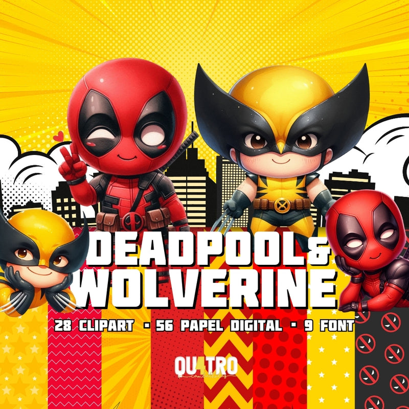 Kit Digital Deadpool & Wolverine – Cliparts, Papéis Digitais e Fontes - Quatro Cambalhotas