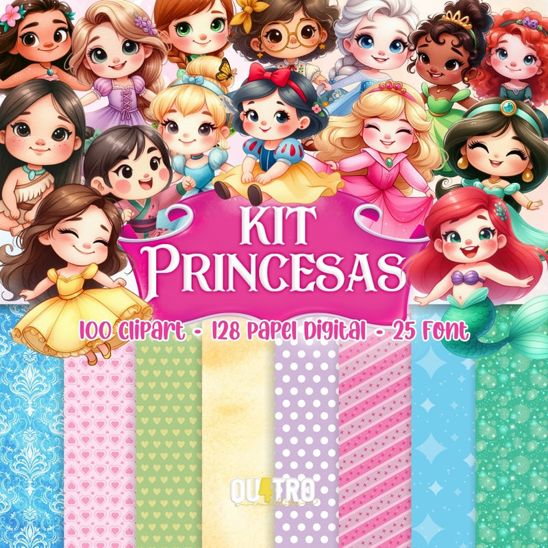 Disney Princess Digital Kit - Cliparts, Digital Papers and Fonts