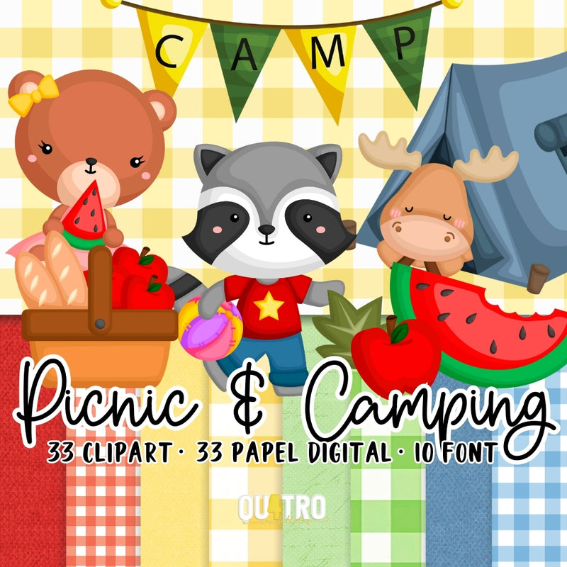 Digital Picnic &amp; Camping Kit – Cliparts, Digital Papers, and Fonts