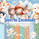 Kit Digital Inverno Encantado - Cliparts, Papéis Digitais e Fontes