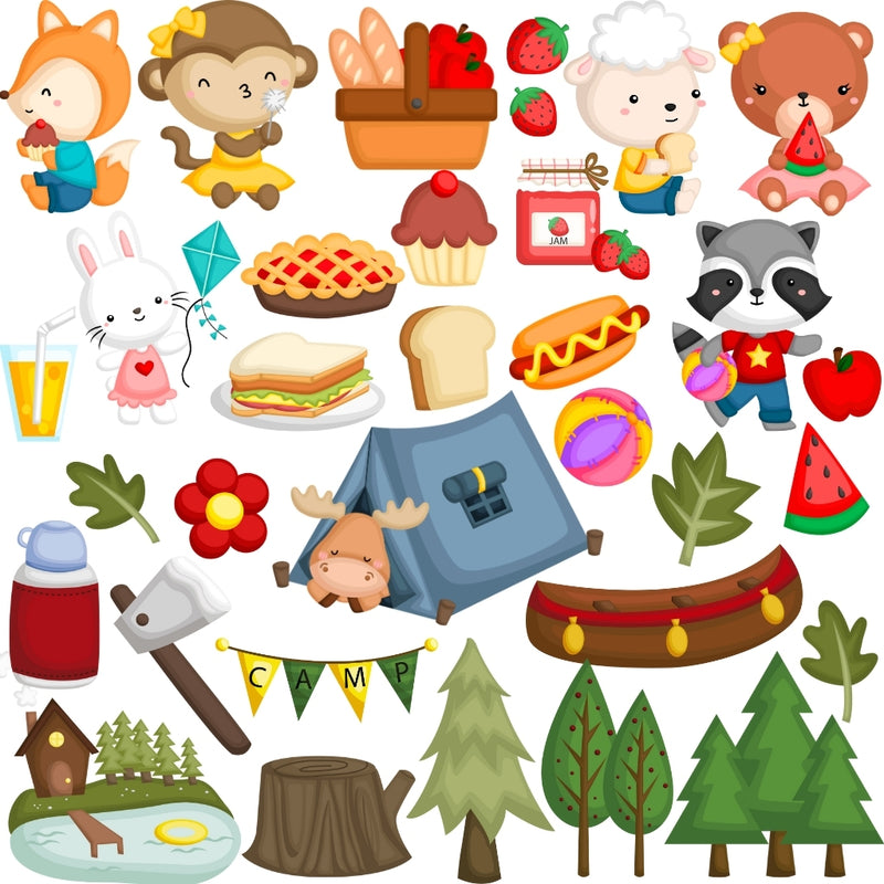 Digital Picnic &amp; Camping Kit – Cliparts, Digital Papers, and Fonts