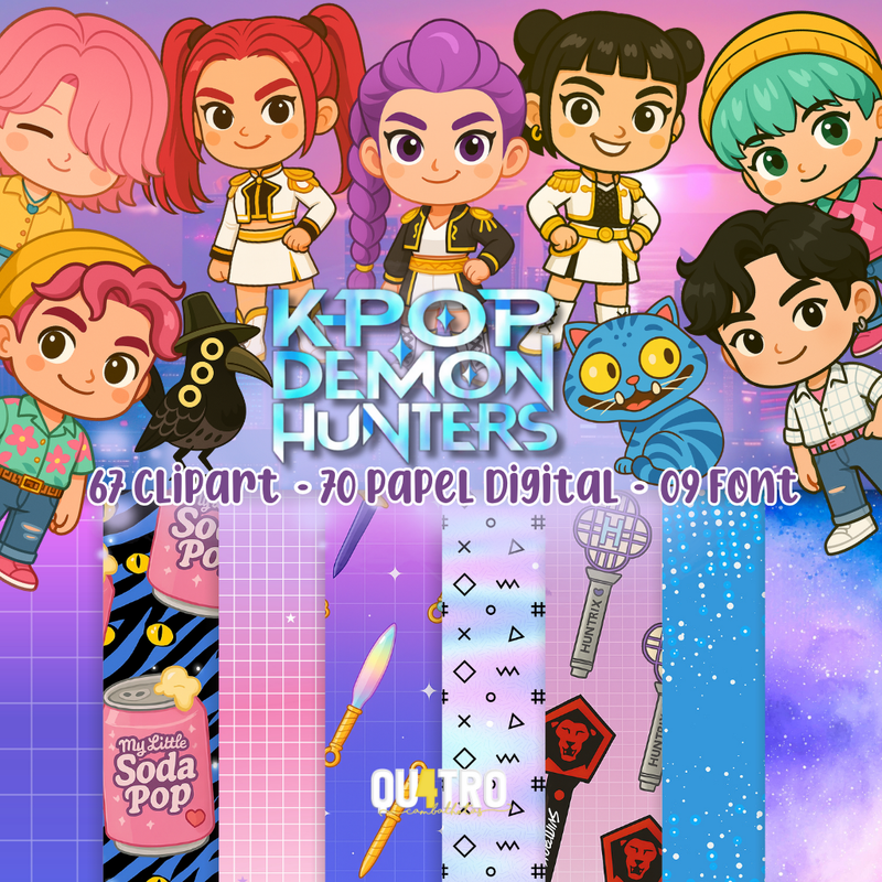 K-Pop Demon Hunters Digital Kit – Cliparts, Digital Papers & Fonts