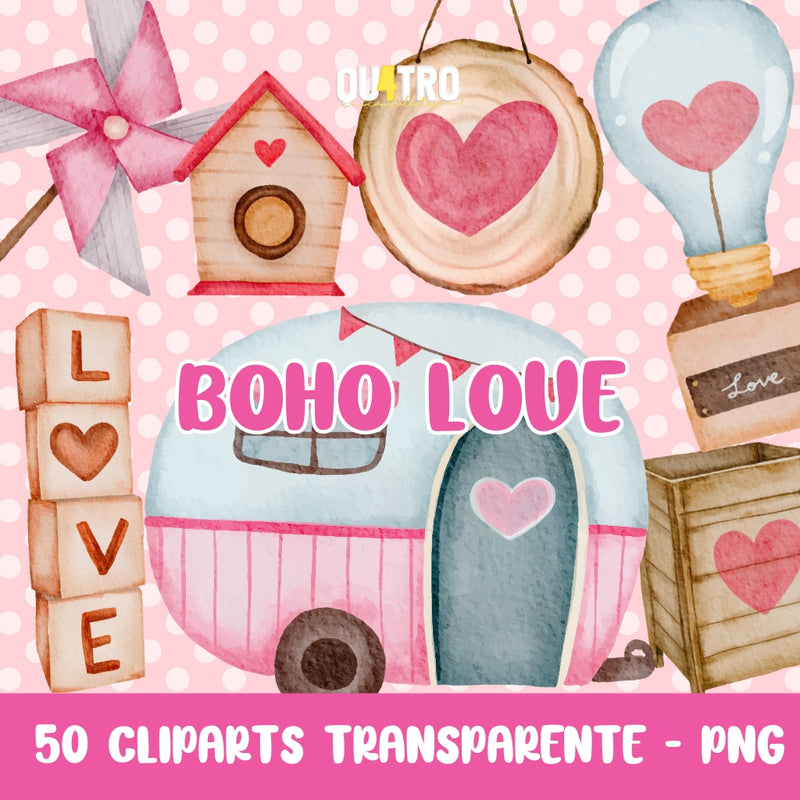 Boho Love Cliparts – Digital Kit with 50 Illustrations