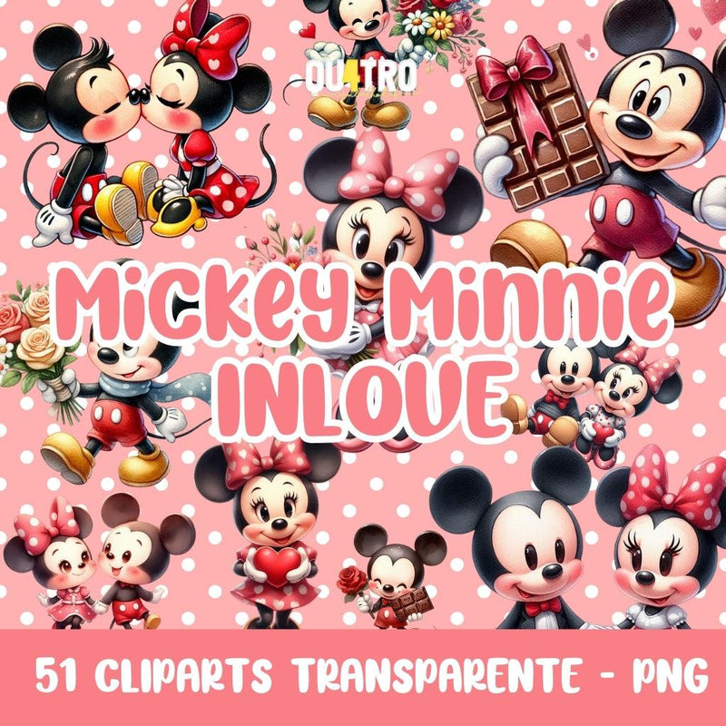 Mickey and Minnie Love Cliparts – Digital Kit with 51 Illustrations