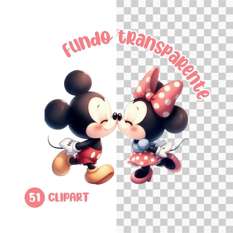 Mickey and Minnie Love Cliparts – Digital Kit with 51 Illustrations