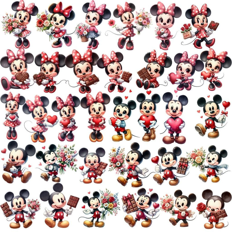 Mickey and Minnie Love Cliparts – Digital Kit with 51 Illustrations