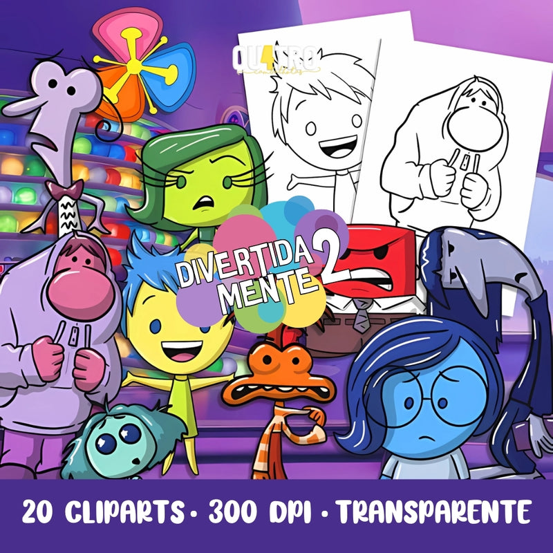 Cliparts para Colorir Divertida Mente – Kit Digital com 20 Ilustrações - Quatro Cambalhotas