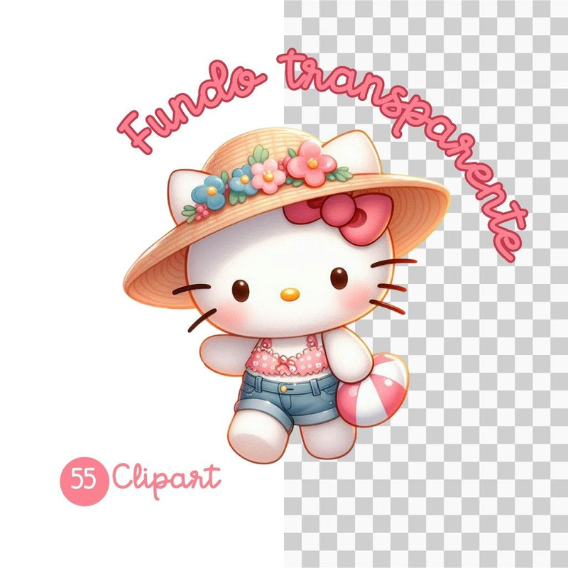 Kit Digital Hello Kitty Summer – Cliparts, Papéis Digitais e Fontes - Quatro Cambalhotas