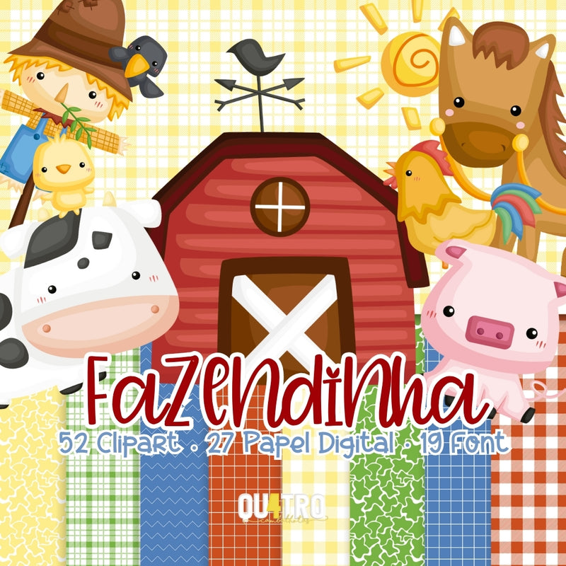 Kit Digital Fazendinha – Cliparts, Papéis Digitais e Fontes