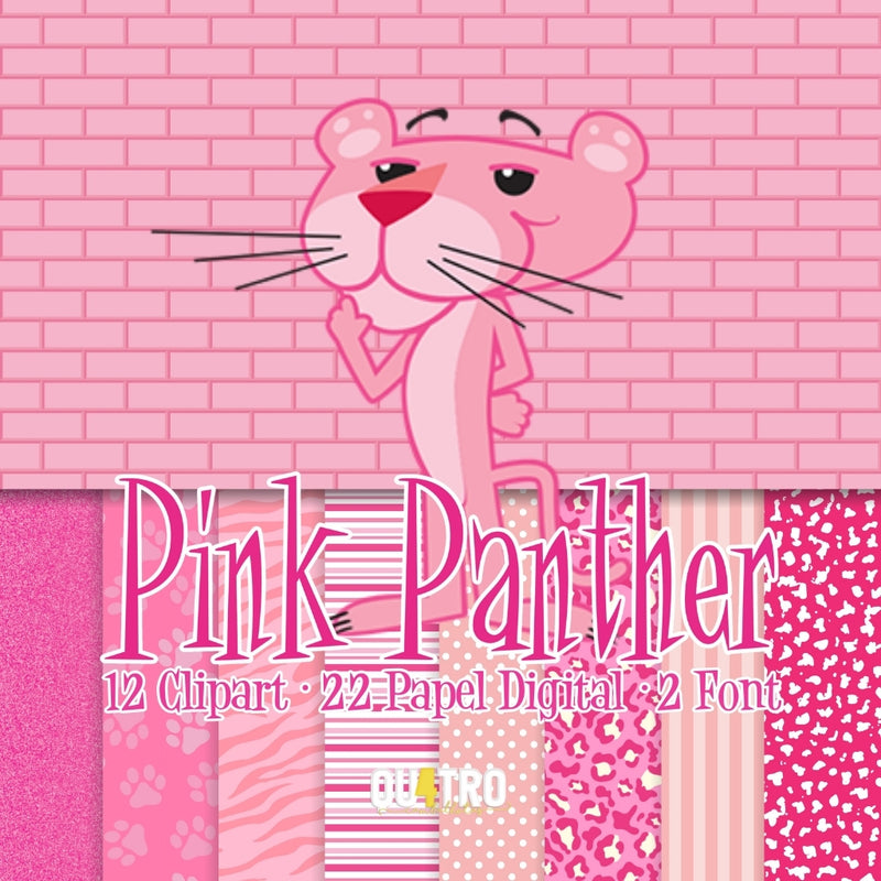 Kit Digital de La Pantera Rosa: Cliparts, Papeles Digitales y Fuentes