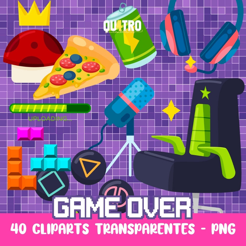 Cliparts Game Over – Kit Digital com 40 Ilustrações - Quatro Cambalhotas