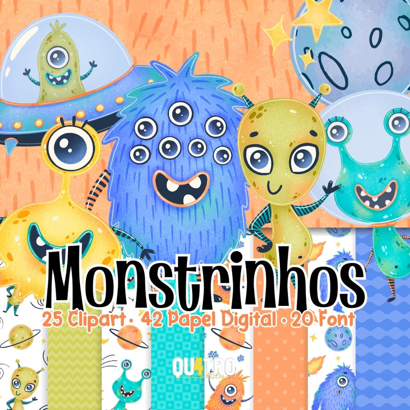 Monsters Digital Kit – Cliparts, Digital Papers and Fonts