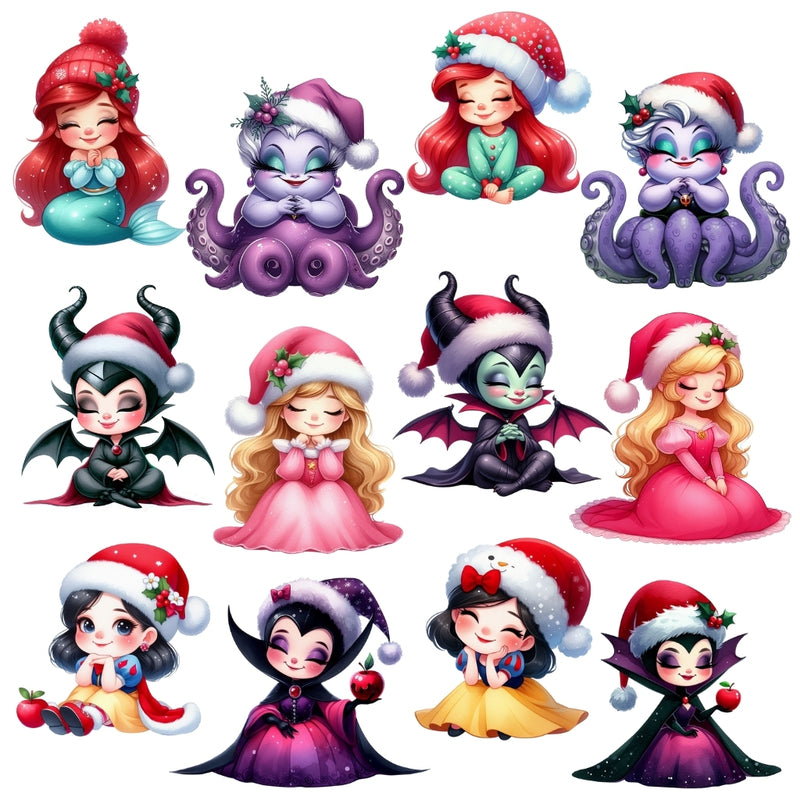 Cliparts Natal Princesas e Vilões – Kit Digital com 24 Ilustrações - Quatro Cambalhotas