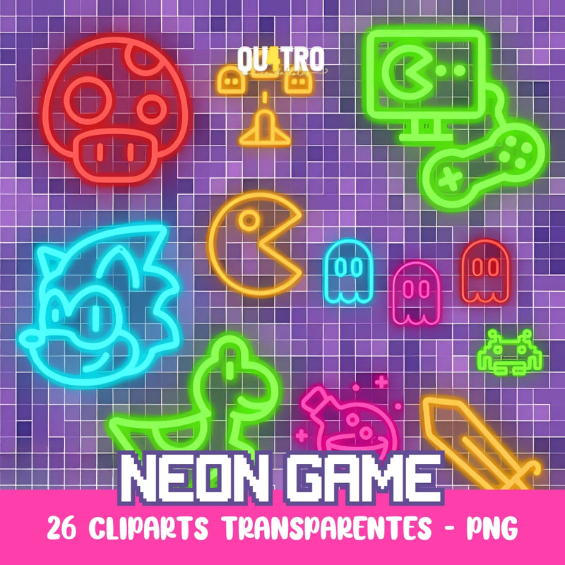 Cliparts Neon Game – Kit Digital com 26 Ilustrações - Quatro Cambalhotas