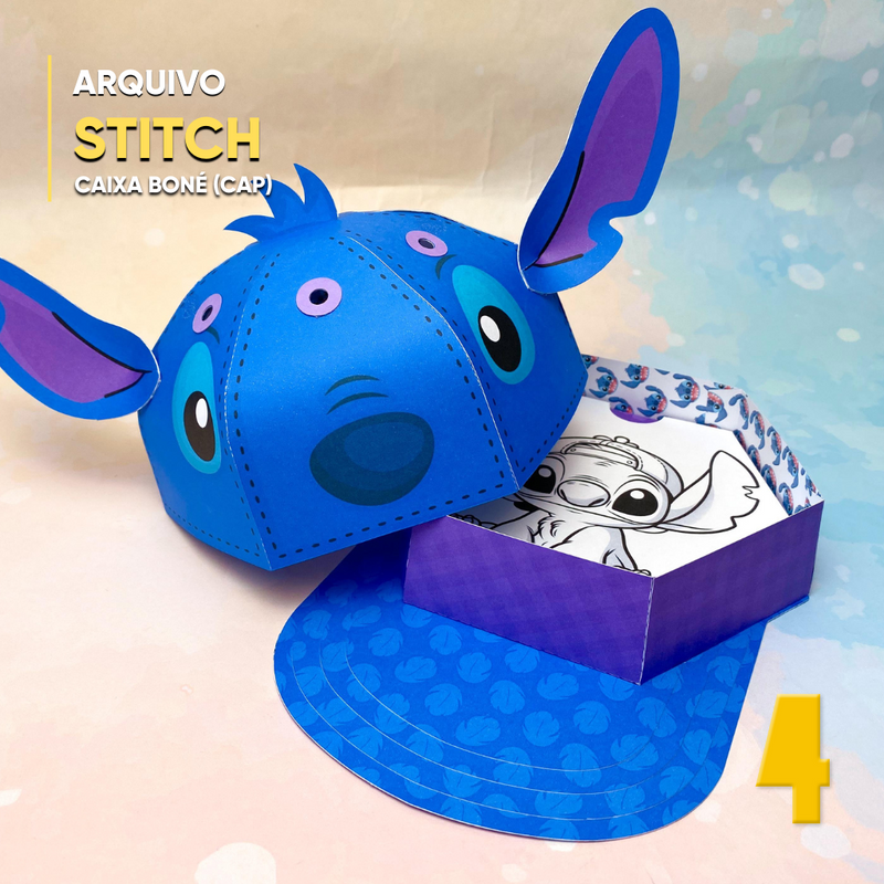 Caixa Boné de Atividades Lilo & Stitch - Arquivo Digital para Recorte