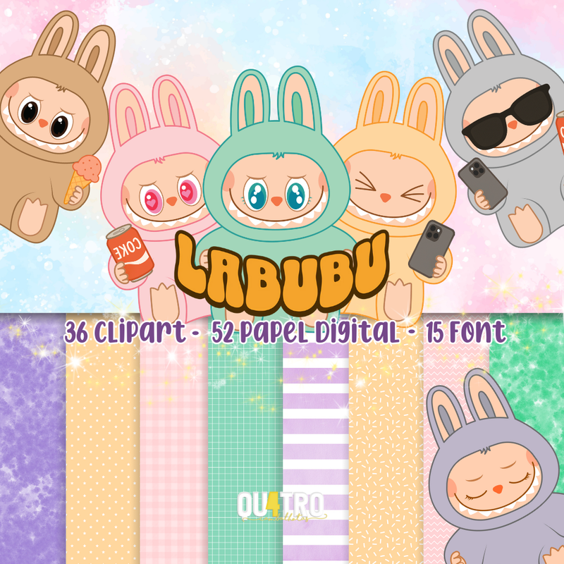 Kit Digital Labubu - Cliparts, Papéis Digitais e Fontes