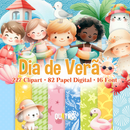 Kit Digital Dia de Verão - Cliparts, Papéis Digitais e Fontes