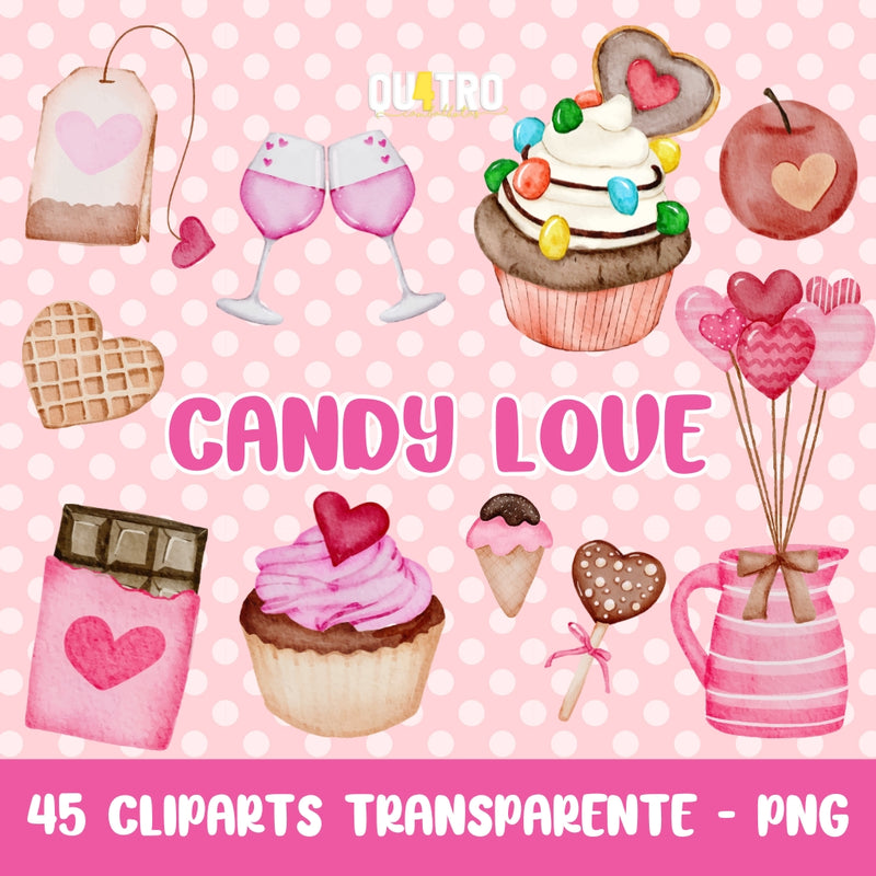 Candy Love Cliparts – Digital Kit with 45 Illustrations
