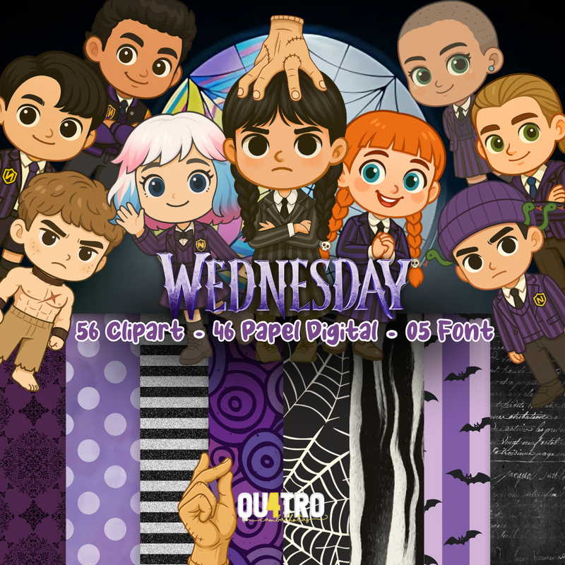 Wednesday Digital Kit – Cliparts, Digital Papers & Fonts