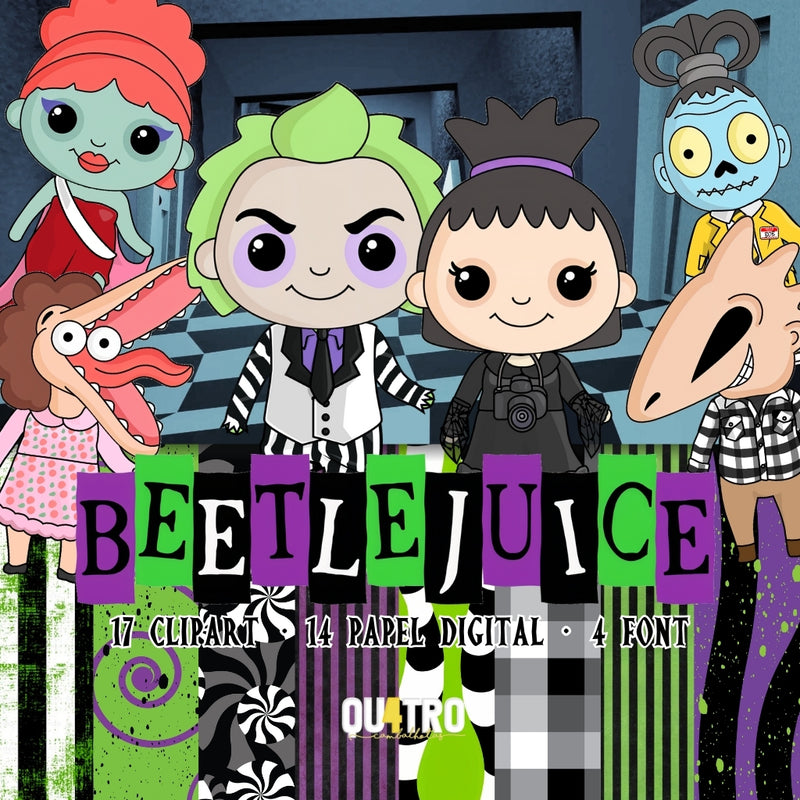 Kit Digital Beetlejuice – Cliparts, Papéis Digitais e Fontes - Quatro Cambalhotas