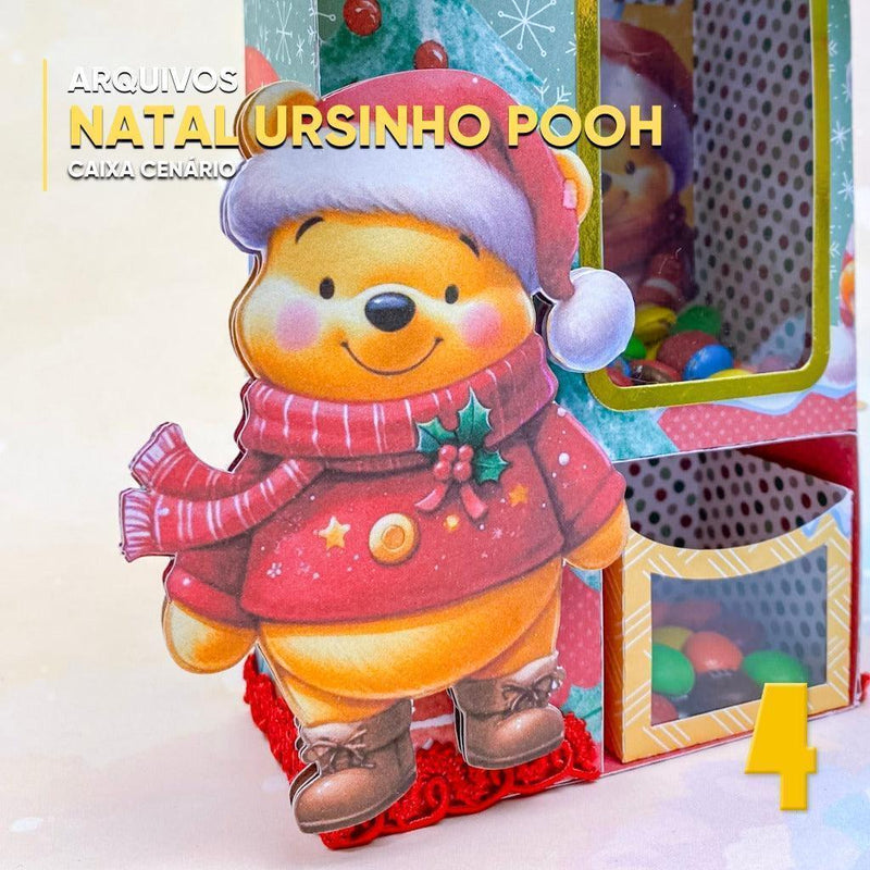 Caixa Natal do Ursinho Pooh - Arquivo Digital para Recorte - Quatro Cambalhotas